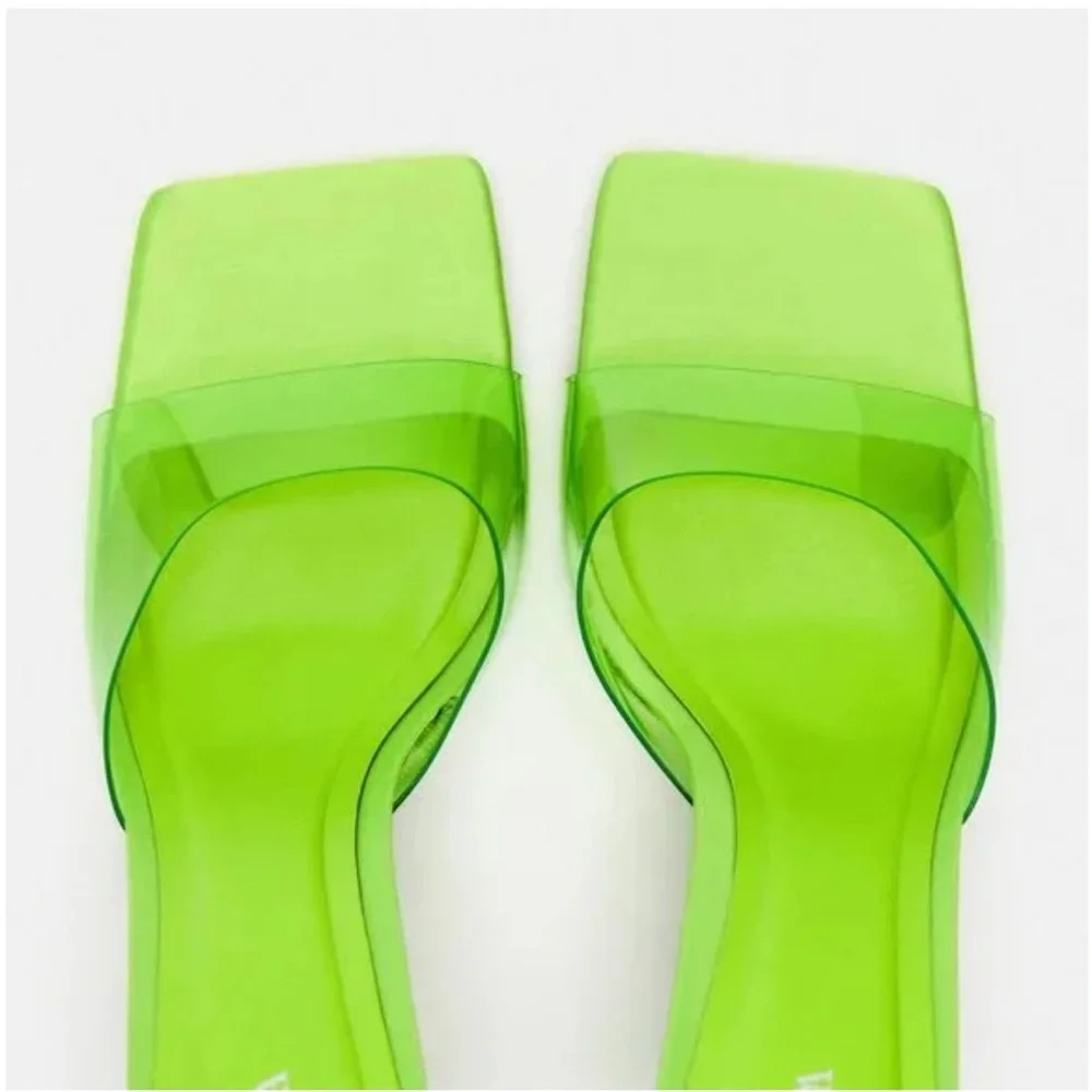 NWT Zara Lime Green High Heel Vinyl Mules Size 41 - Picture 4 of 11